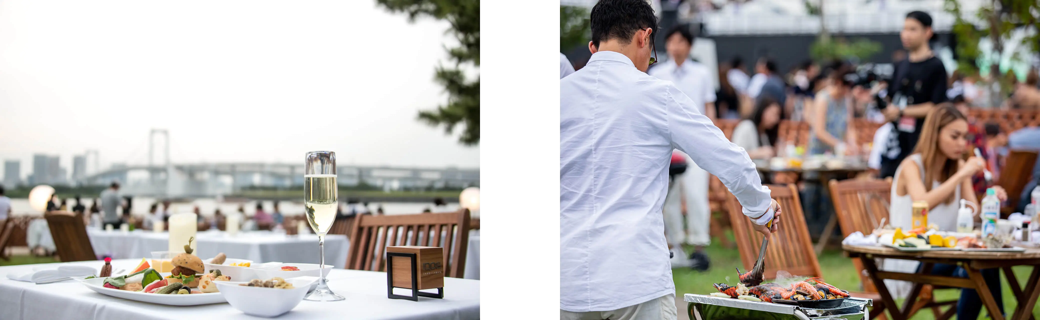 left:One can enjoy luxurious dinner at Star Island, right:Families and groups can enjoy BBQ before the splendid show