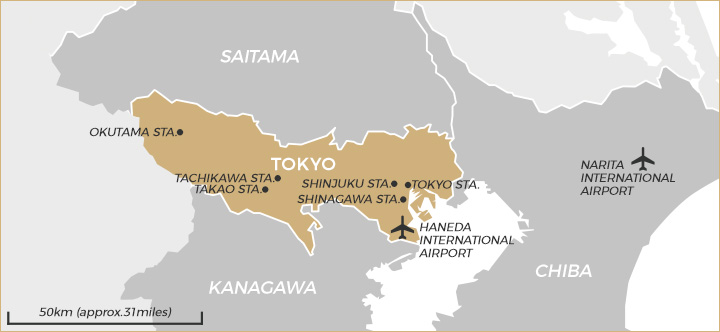 Wide area map near Tokyo